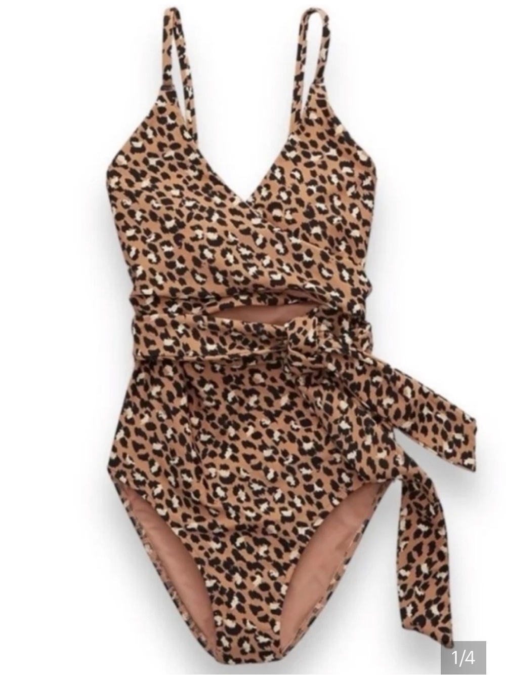 ❤️…. Leopard Print One-Piece Swimsuit with Waist Tie